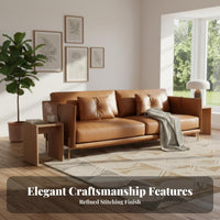 3-Seater Modern Couch Genuine Leather Upholstery 3-Person Couch Down-Filled seat pads Sofa for Apartment Dwellers, Homeowners, Lounge Area