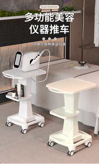 Beauty Instrument Stand Base, Salon Clinic Desktop Trolley with Wheels, Movable Double-Layer Shelf