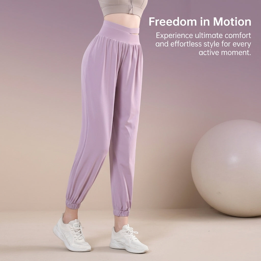 Ladies Trousers for Women UK with High Waist Control, Wide Leg Design with Tapered Ankles, Quick Dry Material for Gym and Running