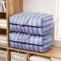 Sapphire and White Striped Laundry Bags, Heavy Duty Bags for Moving, Reusable Woven Polypropylene Storage with Zipper and Fabric Handles, 1 Pack