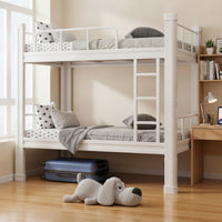 Metal Bunk Bed White Bunk Bed with Ladder Space-Saving Furniture for Students, Roommates, Dormitory, Shared Bedroom Room
