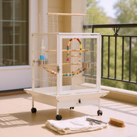 Bird Enclosure with Stand Wheeled Pet Enclosure Bottom Tray for Household Use