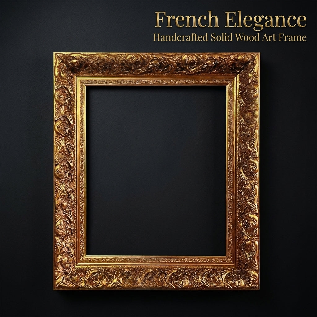 French Solid Wood Photo Frame, Ornate Solid Wood Picture Frame for Wall Mounting, Handmade Carved Gold Picture Frame