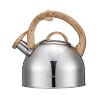 Kettle with Wood-Grain Handle Ergonomic Alerting Tea Pot Kettle Loud Whistling Teapot for Cooktop