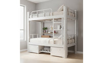 Bunk Bed with Shoe Shelf Space-Saving Metal Bunk Bed Heavy Duty Furniture for Students, Roommates, Dormitory, Apartment Housing