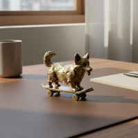 Corgi on Skateboard Ornament Handmade Brass Corgi Figurine for Car Dashboard