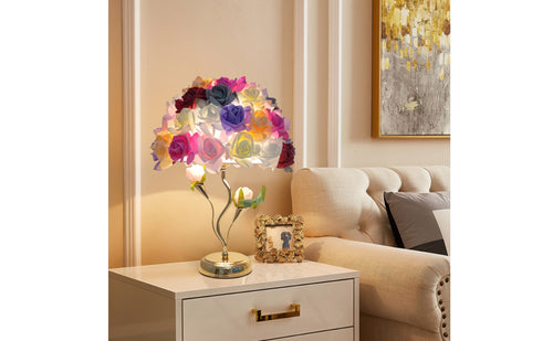 Decorative Bedside Lamp with Rose Shade Floral Lamp with Flower Shade Romantic Ambient for Bedroom, Living Room, Wedding