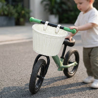 Large Handmade Woven Rattan Bicycle Basket for Kids - Vintage Front Handlebar Basket for Balance Bikes and Scooters