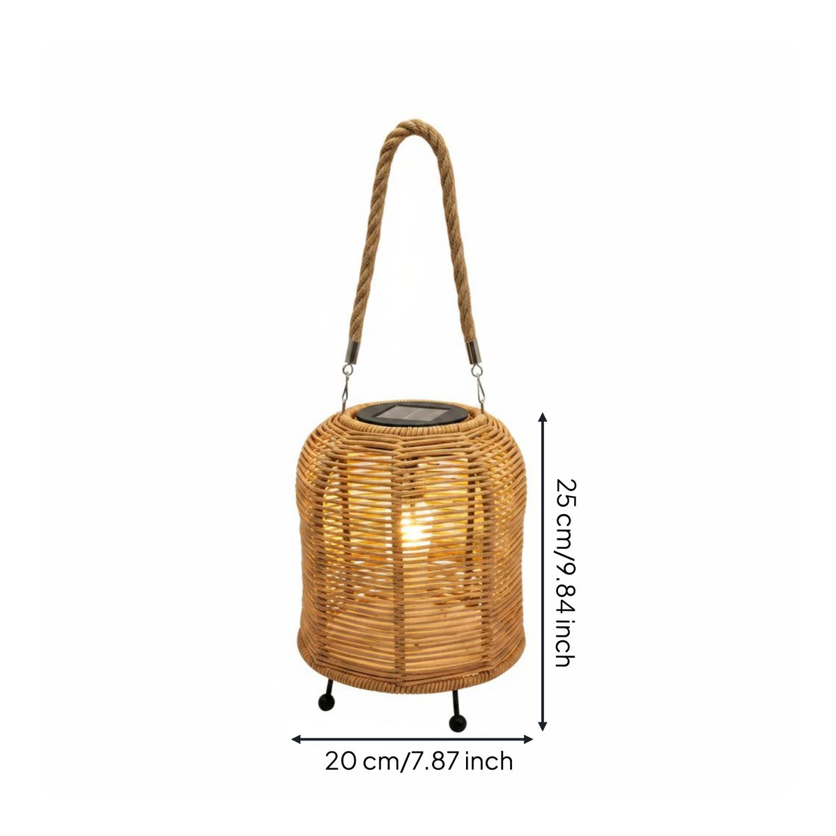 Handwoven Solar Lantern Braided Rope Handle Handwoven Rattan Lantern for Balcony
