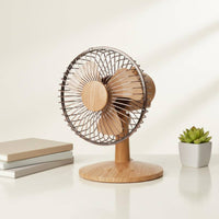 Portable Oscillating Fan Adjustable Speed Retro Wood Grain Fan for Bedroom