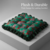 Floral Tatami Seat Cushion, Velvet Floral Ruffled Seat Cushion, Romantic Ruffled Window Seat Cushion - Image 3