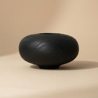 Black Wooden Vase Vintage Inspired Round Decorative Flower Holder Handmade