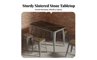 5 Pieces Industrial Dining Set Scratch Resistant Sintered Mineral Table and Chair Set Sturdy Construction Square Table Pre-assembled Style Suitable for Interior Designers Bar Commercial Spaces Modern Cafes Taverns