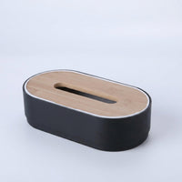Car Accessories and Modern Tissue Box for Living Room, Bamboo Oval Shape Facial Tissue Holder with Lift Mechanism, 21.3x11.2x6cm Black Design
