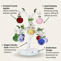 White Crystal fruit Tree Figurine with 6 Hanging Apples, Desktop Decoration Table Centerpiece, Ornament Gift Box for Collectors