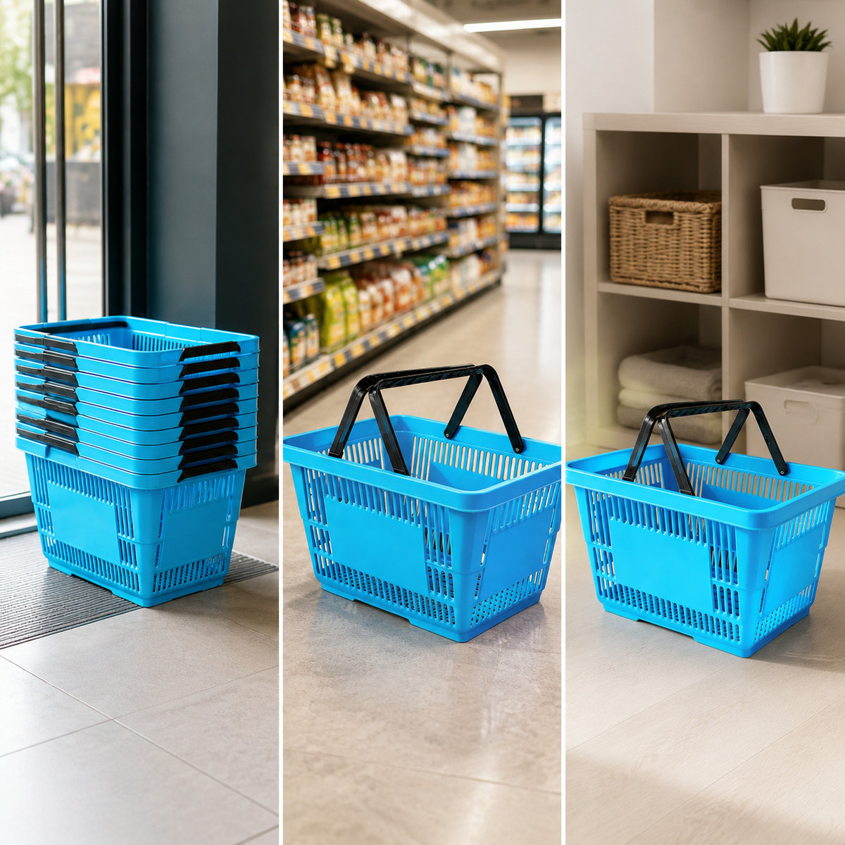 Rolling Plastic Shopping Basket with Handle for Supermarket and Convenience Store
