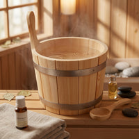 Sauna Pail and Ladle Set Metal Bands Wooden Sauna Pail uncoveredTop