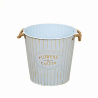 Metal Flower Pail Planter Rope Handles Garden Decor Decorative Accent