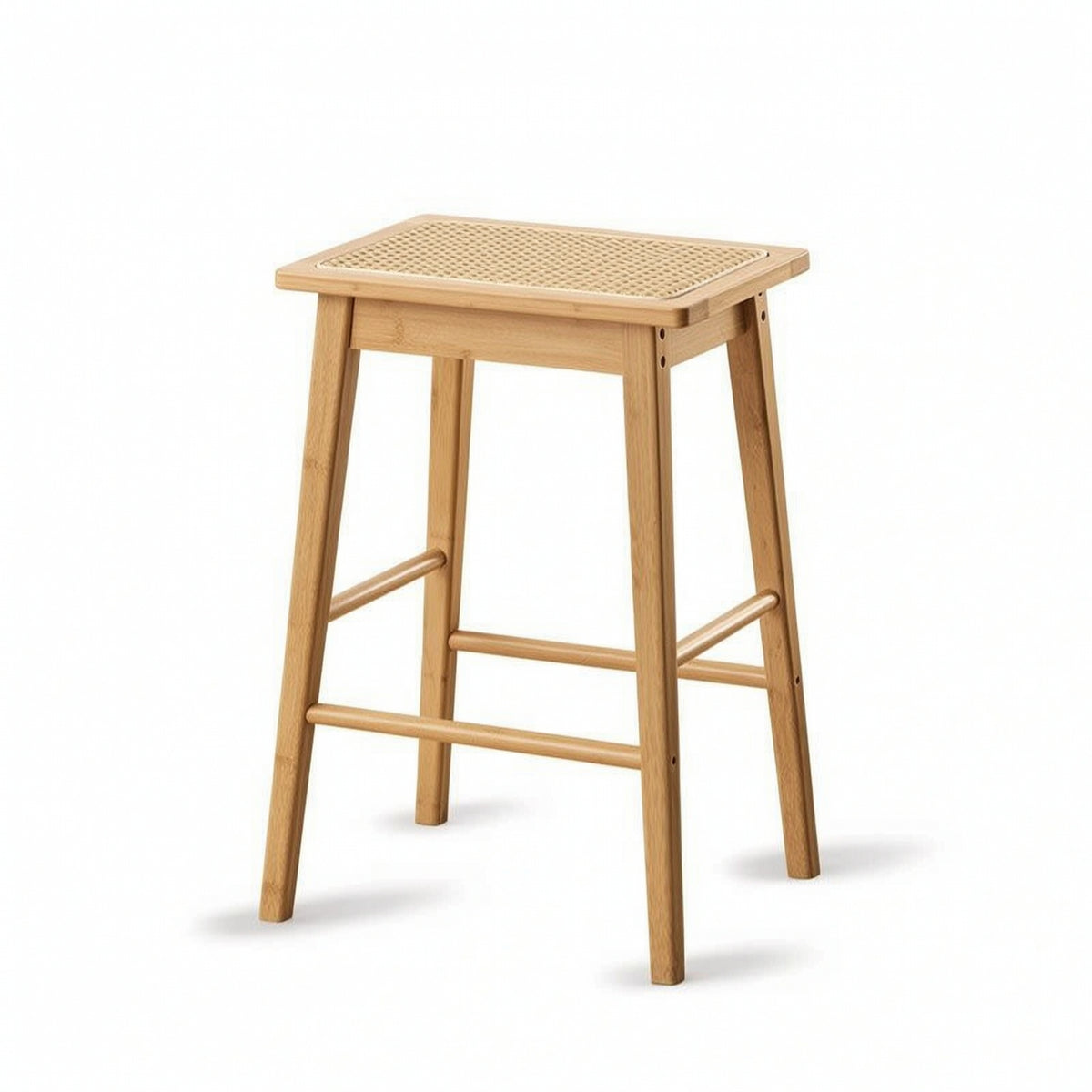 Bar Stool with Cane Seat Rectangular Cane Stool Retro Barstools for Kitchen Island
