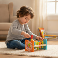 Hand-Eye Coordination Wooden Pounding Toy Hands-on Pounding Bench with Mallet Double-Sided Hammer Toy with Pegs Child-Centered for Toddlers, Kids, Playroom, Preschool