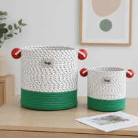 Toy Storage Basket, Round, Cotton Rope, Large Capacity, Storage Case, With Red Ball Decoration