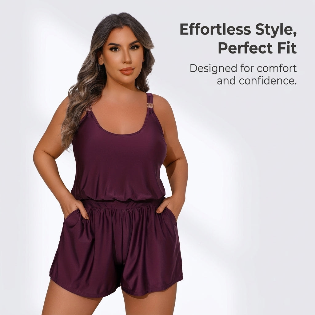 Swimsuit for Women with Padded Bra and Adjustable Straps, Stylish Bikinis and Set for Water Sports, Plus Size Halter Neck Design with Pocket