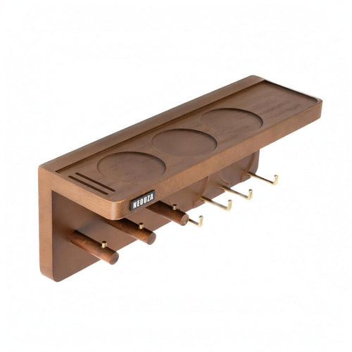 Coffee Tool Rack Metal Hooks Wall Mounted Coffee Rack Wooden