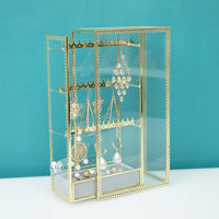 European Style Gold-Trimmed Transparent Glass Jewelry Box for Earrings, Rings, Necklaces, Princess Jewelry Display Stand