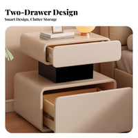 Two-Tier Block Nightstand Rounded Corners Bedside Table Quiet-Close Drawers