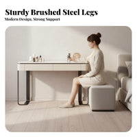 Modern Design Dressing Set with Lighted Mirror Minimalist Aesthetic Vanity Table Integrated Storage Drawer Makeup Desk Matching Stool Included for Women, Homeowners, Teens, Apartment