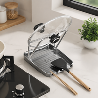 Ladle and Pot Lid Stand with Water Drip Tray, 2-Tier Plastic Cooking Utensil Holder, Tabletop Storage