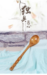 Vintage Wooden Spoon with Custom LOGO Large Soup Spoon for Home and Commercial Kitchen Cooking Hot Pot Long Handle Soup Spoon