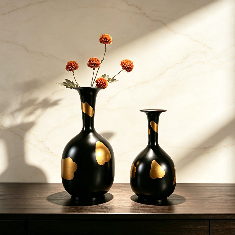 New Chinese Style Ink Gold Metal Vase Decor
