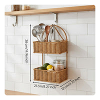 Faux Rattan Hanging Basket Multipurpose Woven Hanging Storage Basket Look for Pantry