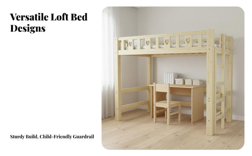 Safety Guardrail Wooden Loft Bed Desk Wardrobe Combo Space Saving Design All-in-Single Study Loft Bed Sturdy Construction Rounded Corners for Students, Children, Teenagers, Dorm Room, Small Areas, Play Area