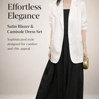 Long Sleeve Satin Jacket and Adjustable Straps Camisole Dress Two Piece Suit for Women, Business Casual Office Wear Outfit Set