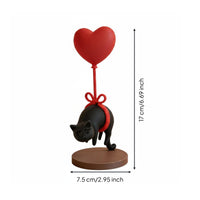 Feline Statue with Heart Balloon Cute Dark Feline Balloon Statue Gift Idea