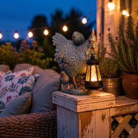 Chicken Lantern Statue Resin Solar Chicken Statue Hand Painted for Villa, Patio