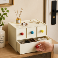 Desktop Drawers Desk Organiser, Stackable Storage Drawers for Cosmetics & Tissues, Cream PP Modern Chinese Design