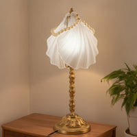 Elegant Pleated Shell Table Lamp Decorative Table Lamp with Pearl Trim Soft Shell Light Beach-Themed for Living Room, Reading Nook