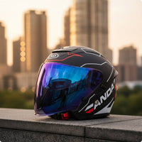 Aerodynamic Half Helmet with Sun Visor | Vented, Half Helmet with Quick Release Buckle, for Street Commuting