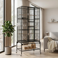 Extra Large Bird Cage for Parrot, Cockatiel Cage with 6 Perches, Multi-Level Tall Spacious Indoor Habitat on Rolling Stand with Storage Shelf