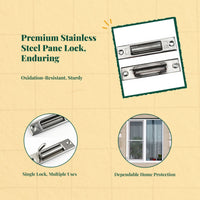 Sliding Pane Lock, Aluminum Alloy Security Latch, Universal Fit for Horizontal/Upright Panes, secureTheft, Quick Installation