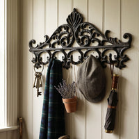 Vintage Cast Iron Geometric Wall Hooks - 5 Hooks for Entryway
