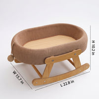 Elevated Cat Bed Rocker Lounger, Wood Frame Oval Basket for Indoor Cats, Universal Season Breathable Silicone Mat for Sleeping and Playing Use