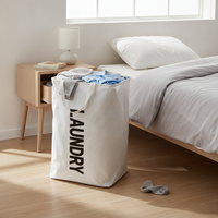 Foldable Canvas Laundry Hamper with Handles, Collapsible Storage Basket for Clothes, Toys, and Home Organization