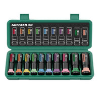 Impact Socket Set Color-Coded Socket Set with Case Tool Metric Organized for Mechanics, Auto Repair, Garage