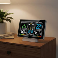 Moon Phase Display Color Screen Weather Station Snooze Function Radio Controlled Weather Timepiece Humidity Monitoring Indoor Outdoor Forecast Timepiece Barometric Pressure for Bedroom, Living Room, Office