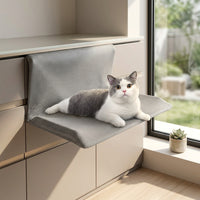 Hanging Cat Bed and Window Hammock with Hooks Over Sill, Rectangular Soft Faux Window Sill Perch for Indoor Cats and Kittens, Soft Resting Place
