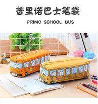 Cartoon Bus-Shaped Large Capacity Pencil Case - Korean Style Canvas Pencil Bag